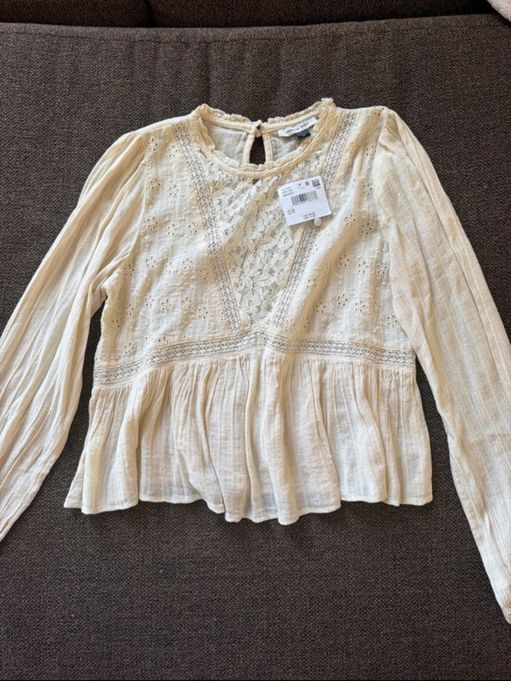 American Eagle Outfitters Cream Lace Peasant Blouse